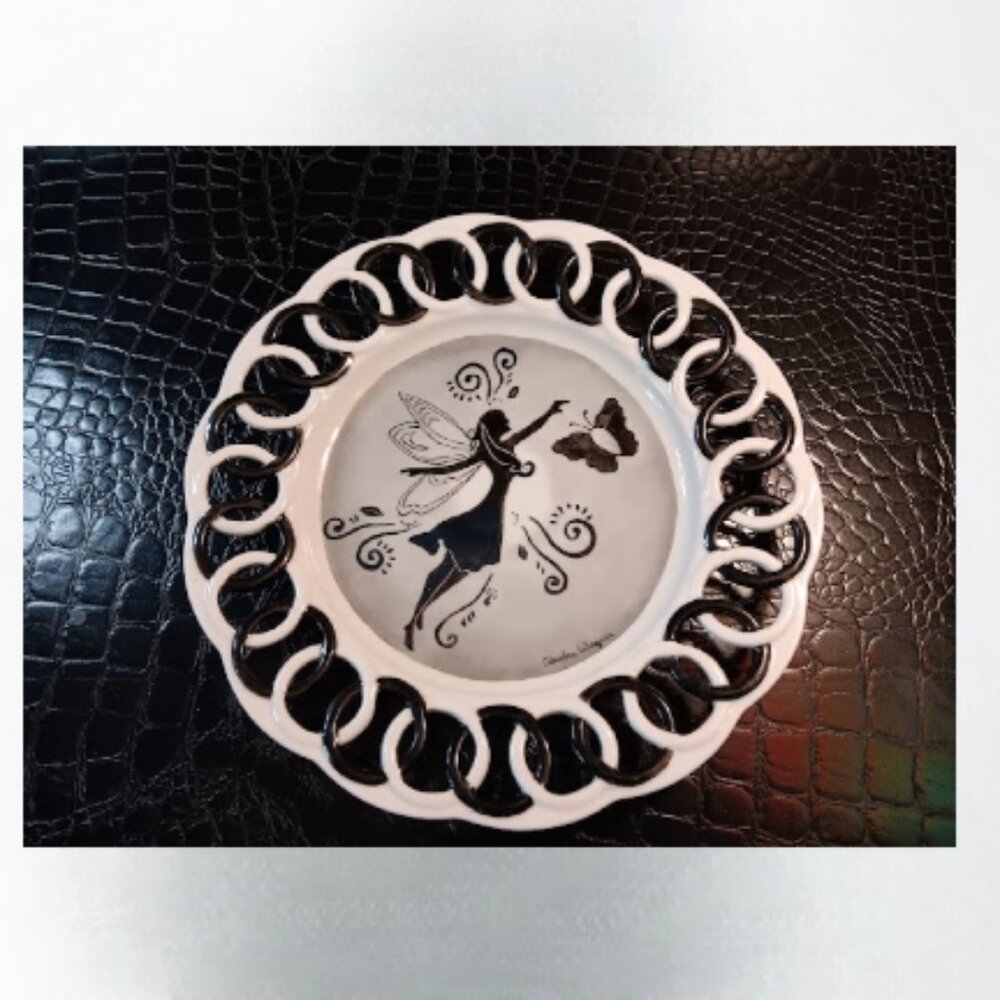 Decorative 10 inch plate art with fairy and butterfly signed by artist